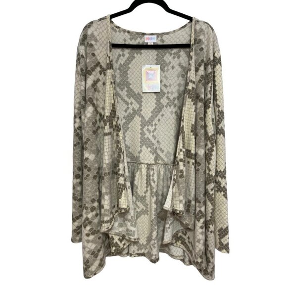 NANETTE‎ LuLaRoe Cardigan Cover Up 3XL NWT Neutral Grey White Snakeskin Stretchy - Picture 4 of 14